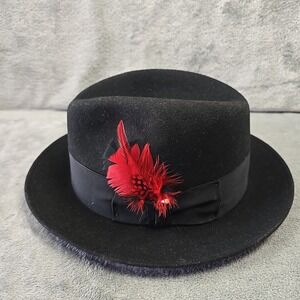 Stetson Frederick Feather Fitted Fedora Hat Mens 7 1/4 Black Wool Old Money